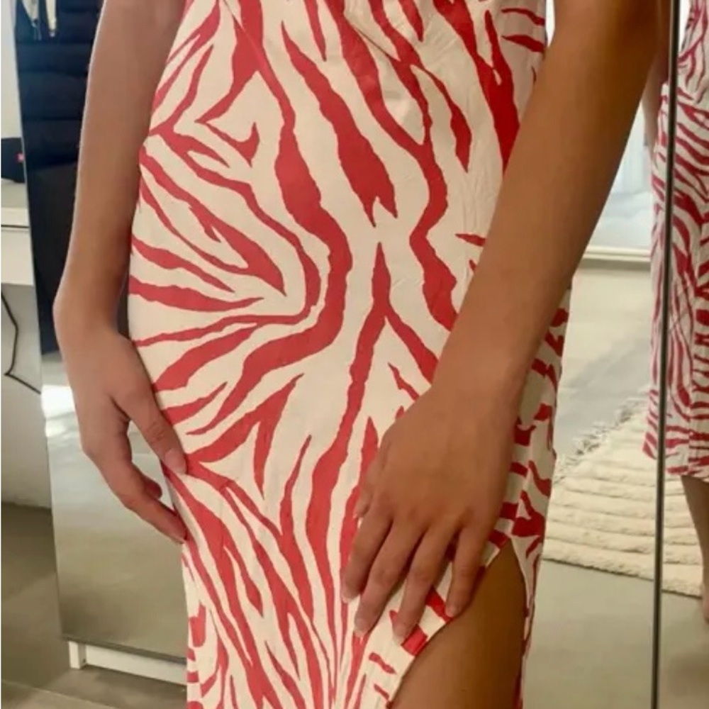 Bershka Vibrant Red and White Midi Dress
